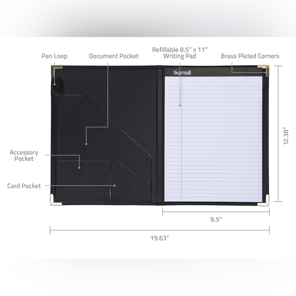 Samsill Classic Collection Business Portfolio - Black Document Organizer Folder - Picture 3 of 15